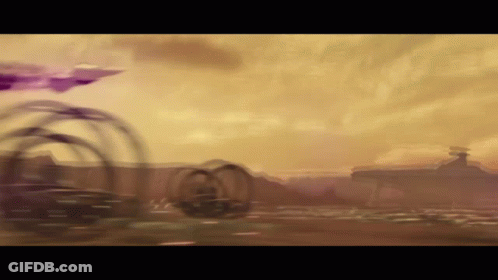 A Painting Of A Desert Landscape With A Purple Object In The Distance GIF