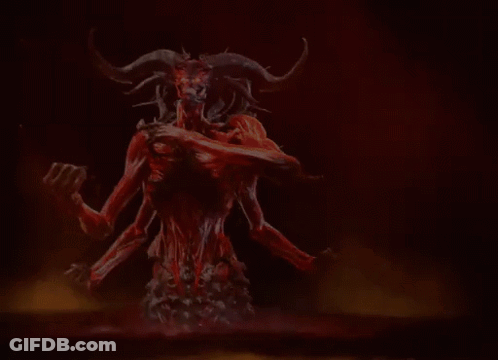 A Painting Of A Devil With Horns And A Crown Of Thorns GIF