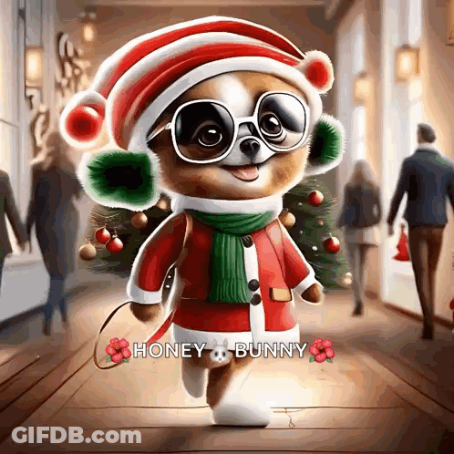 A Painting Of A Dog Dressed In A Santa Outfit GIF