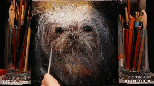 A Painting Of A Dog With The Words Made In Animatica At The Bottom GIF