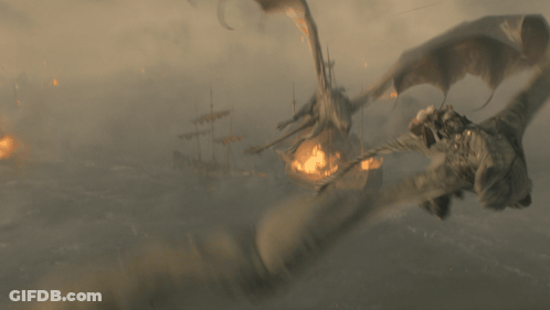 A Painting Of A Dragon Flying Over A Castle GIF