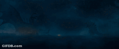 A Painting Of A Dragon Flying Through A Foggy Forest GIF