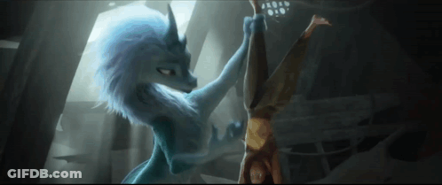 A Painting Of A Dragon Holding A Person Up In The Air GIF