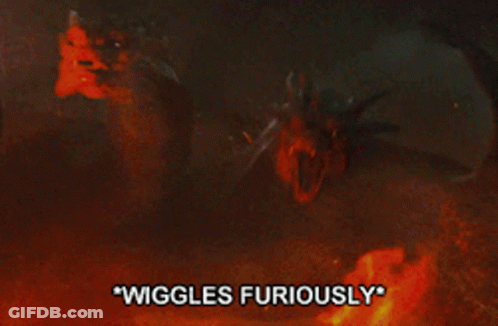 A Painting Of A Dragon With The Words " Wiggles Furiously " On The Bottom GIF