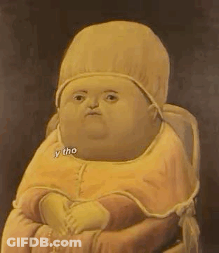 A Painting Of A Fat Baby Wearing A Yellow Hat . GIF