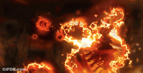 A Painting Of A Fire That Looks Like It Could Be A Volcano GIF