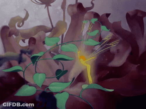 A Painting Of A Flower With Leaves And A Yellow Flower In The Middle GIF