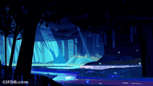 A Painting Of A Forest With A Glitch Effect That Says ' N ' On It GIF