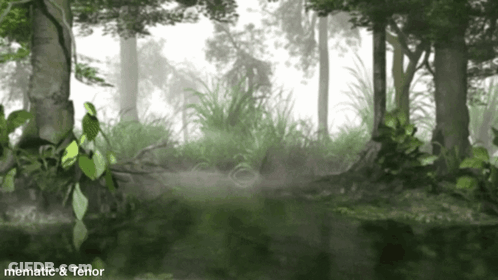 A Painting Of A Forest With The Caption " Mematic & Tenor " On The Bottom GIF