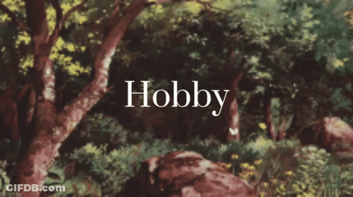 A Painting Of A Forest With The Word Hobby In The Foreground GIF