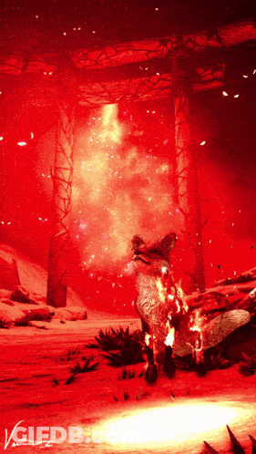 A Painting Of A Fox With A Red Background And The Letter V On The Bottom GIF