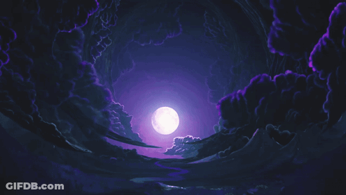 A Painting Of A Full Moon In A Purple Sky GIF