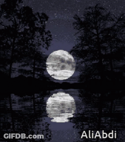 A Painting Of A Full Moon Reflected In A Body Of Water By Aliabdi GIF
