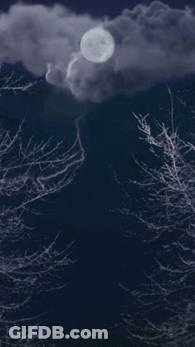 A Painting Of A Full Moon With Lightning Strikes GIF