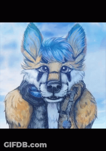 A Painting Of A Furry Animal With A Tag That Says G.o.o.d.g. GIF