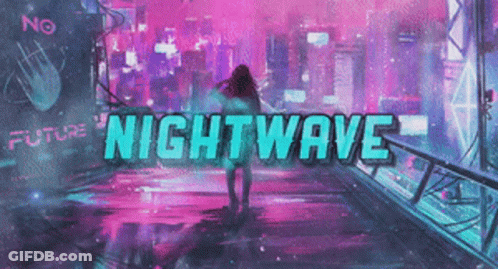 A Painting Of A Futuristic City With The Words Nightwave GIF