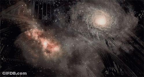 A Painting Of A Galaxy With A Few Trees In The Background GIF