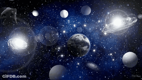 A Painting Of A Galaxy With A Planet In The Middle GIF