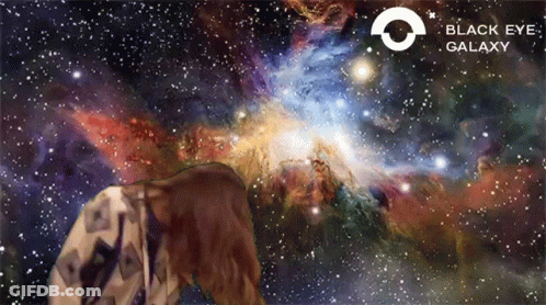 A Painting Of A Galaxy With The Words Black Eye Galaxy On It GIF