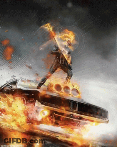 A Painting Of A Ghost Rider Playing A Guitar GIF