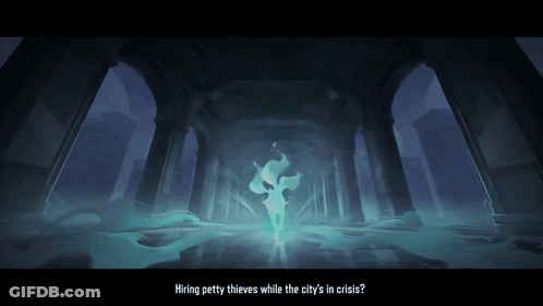 A Painting Of A Ghost With The Words " Hiring Petty Thieves While The City 'S In Crisis " Below It GIF