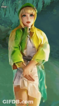 A Painting Of A Girl In A Yellow And Green Outfit GIF