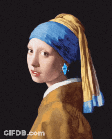 A Painting Of A Girl With A Blue Earring On Her Ear GIF