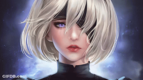 A Painting Of A Girl With Short Hair And Blue Eyes GIF