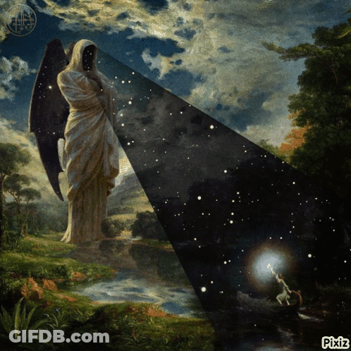 A Painting Of A Grim Reaper With Pixiz Written In The Bottom Right Corner GIF