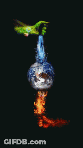 A Painting Of A Hand Holding A Torch With The Earth In The Middle GIF