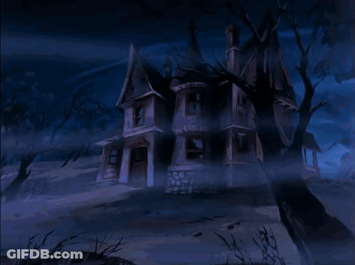 A Painting Of A Haunted House At Night GIF