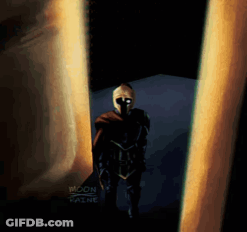 A Painting Of A Knight With The Name Moon Faine On The Bottom GIF