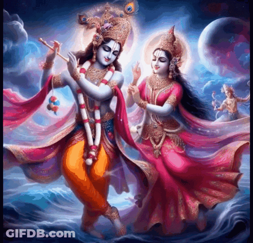 A Painting Of A Krishna And A Goddess Dancing GIF