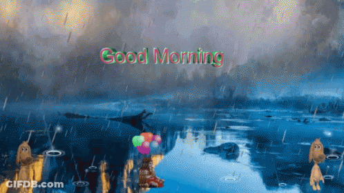 A Painting Of A Lake With The Words Good Morning Written On It GIF