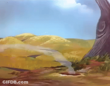A Painting Of A Landscape With A Tree In The Middle GIF