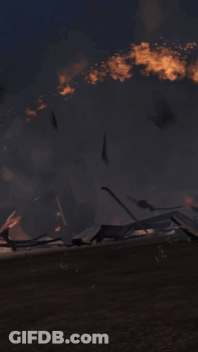A Painting Of A Large Explosion In The Middle Of A Field GIF