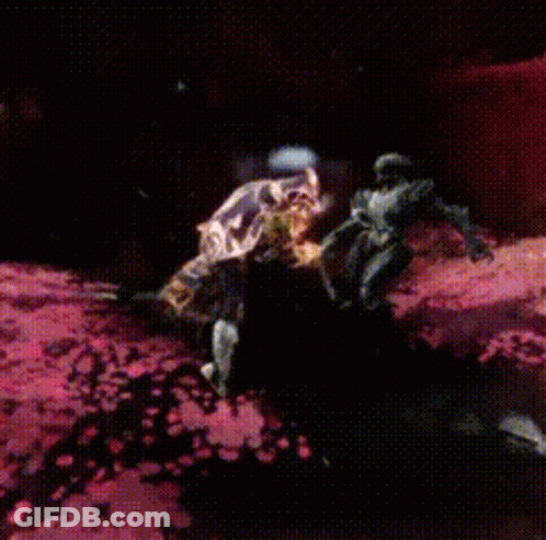 A Painting Of A Large Explosion With A Lot Of Pink Flowers In The Background GIF