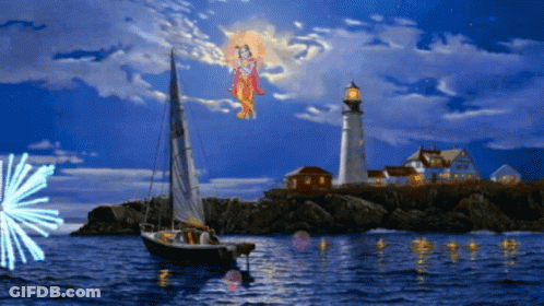 A Painting Of A Lighthouse And A Boat GIF