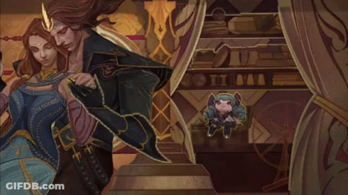 A Painting Of A Man And A Woman In A Room With A Curtain GIF