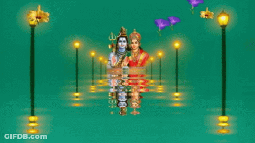 A Painting Of A Man And A Woman Standing In The Water GIF