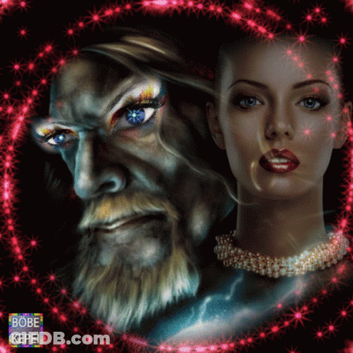A Painting Of A Man And A Woman With The Words Bobe Kopel On The Bottom GIF