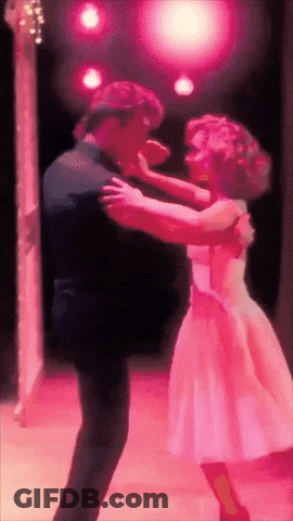 A Painting Of A Man And Woman Dancing In Front Of A Pink Background GIF