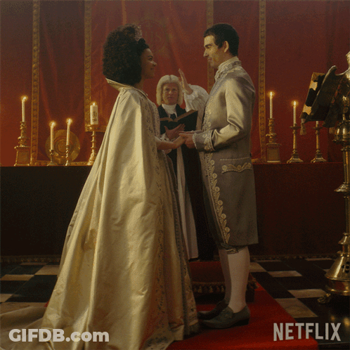 A Painting Of A Man And Woman Holding Hands With A Netflix Logo In The Corner GIF