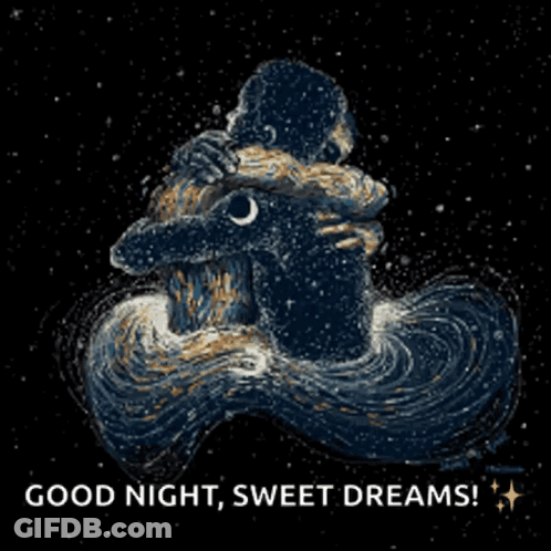 A Painting Of A Man And Woman Hugging With The Words Good Night Sweet Dreams GIF