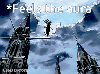 A Painting Of A Man Flying Through The Air With The Words * Feels The Aura * GIF