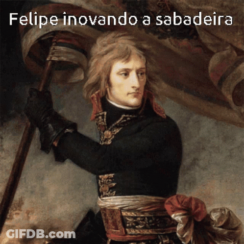 A Painting Of A Man Holding A Flag With The Caption " Felipe Inovando A Sabaceira " GIF