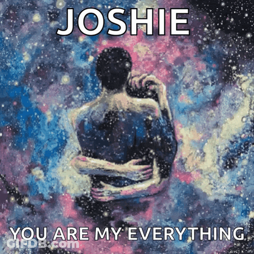 A Painting Of A Man Hugging Another Man With The Name Josie On It GIF