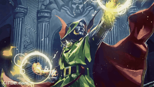 A Painting Of A Man In A Green Robe Holding A Torch GIF