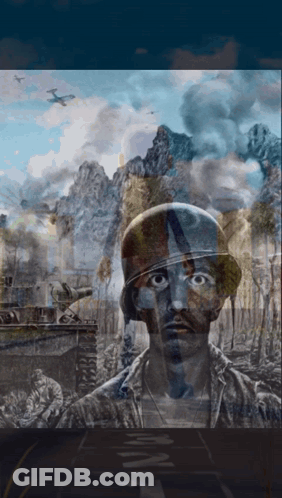 A Painting Of A Man In A Helmet With The Word Army In The Lower Right Corner GIF