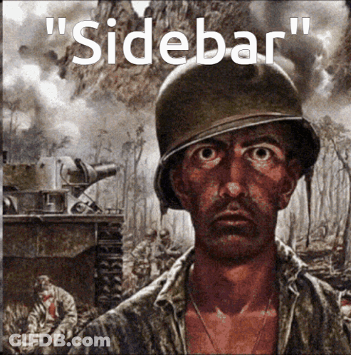 A Painting Of A Man In A Helmet With The Words " Sidebar " Above Him GIF